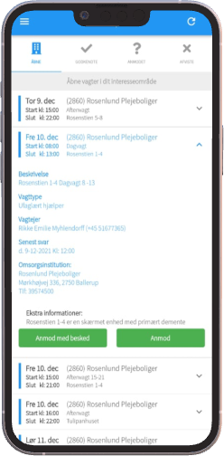 Billede af mobil app'en set som medarbejder
